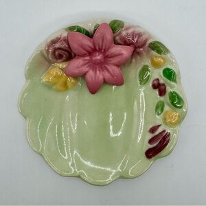 Vintage Floral Trinket Dish, Tea Bag Dish, Wall Decor 1940’s Zanesville USA